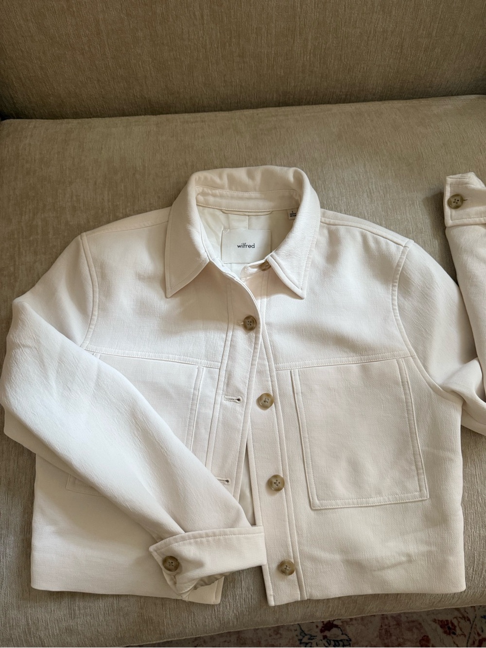 Wilfred Cream Button-Front Cropped Jean Jacket